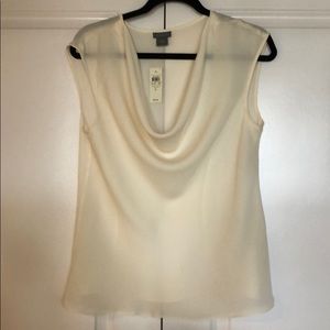 Sheer Cream Cowl Neck Blouse